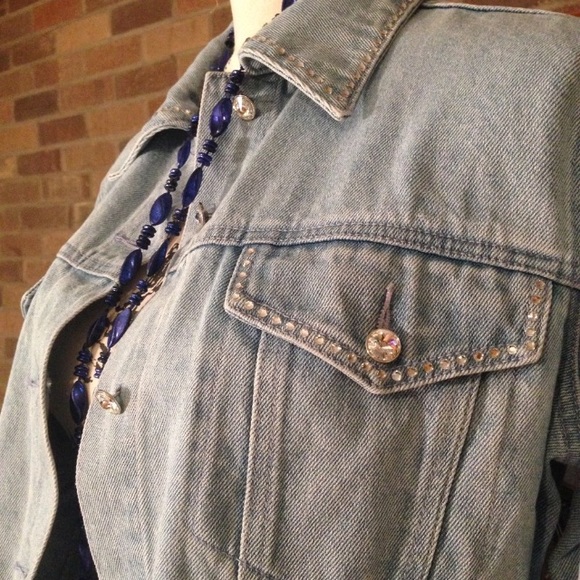 ❤️Christine  Alexander Swarovski  Denim Jacket - Picture 1 of 8